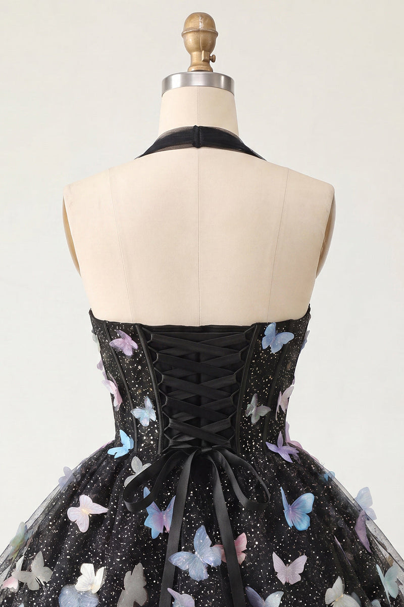 Load image into Gallery viewer, Light Blue Glitter Corset A-Line Short Cocktail Dress with 3D Butterflies