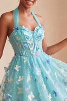 Load image into Gallery viewer, Light Blue Glitter Corset A-Line Short Cocktail Dress with 3D Butterflies