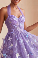 Load image into Gallery viewer, Light Blue Glitter Corset A-Line Short Cocktail Dress with 3D Butterflies