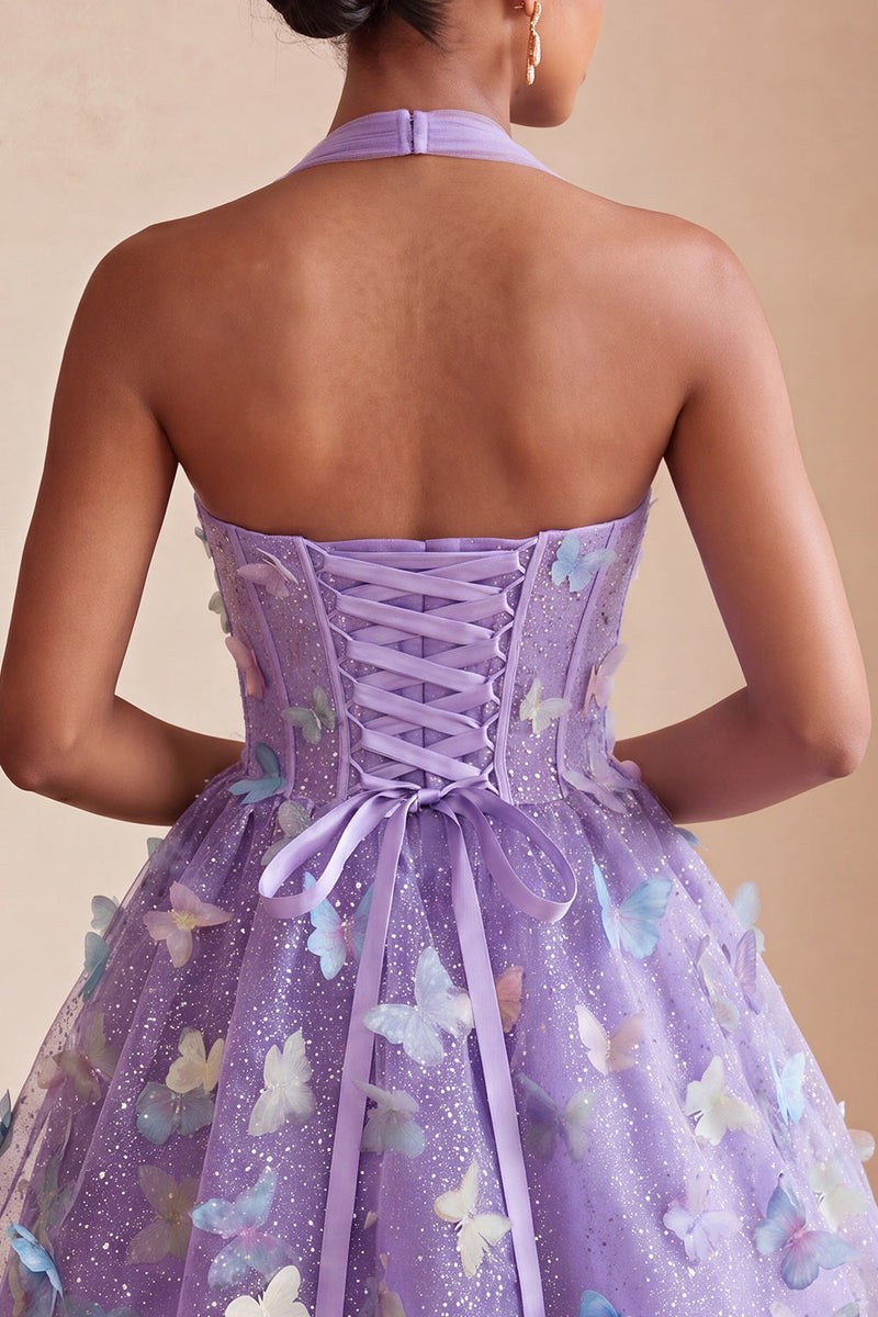 Load image into Gallery viewer, Light Blue Glitter Corset A-Line Short Cocktail Dress with 3D Butterflies