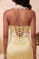 Load image into Gallery viewer, Light Yellow Ruffled Tight Short Cocktail Dress with Beading