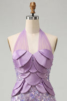 Load image into Gallery viewer, Sparkly Sequin Pink Halter Tight Short Cocktail Dress