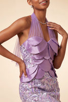 Load image into Gallery viewer, Sparkly Sequin Pink Halter Tight Short Cocktail Dress