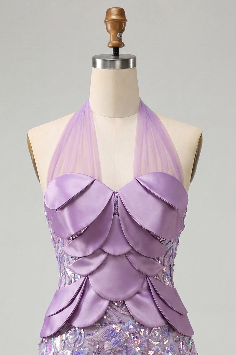 Load image into Gallery viewer, Sparkly Sequin Pink Halter Tight Short Cocktail Dress