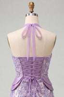 Load image into Gallery viewer, Sparkly Sequin Pink Halter Tight Short Cocktail Dress