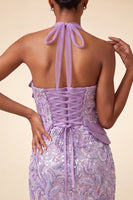 Load image into Gallery viewer, Sparkly Sequin Pink Halter Tight Short Cocktail Dress