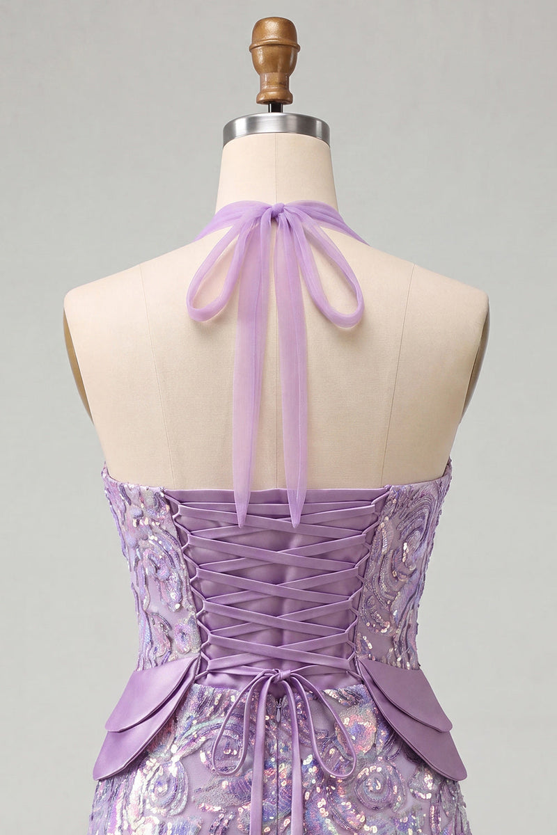 Load image into Gallery viewer, Sparkly Sequin Pink Halter Tight Short Cocktail Dress