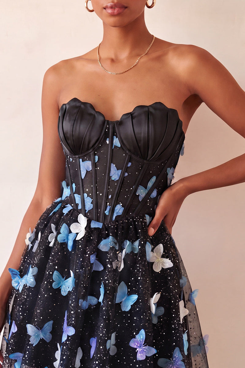 Load image into Gallery viewer, Sparkly Sky Blue Corset A-Line Short Cocktail Dress with 3D Butterflies