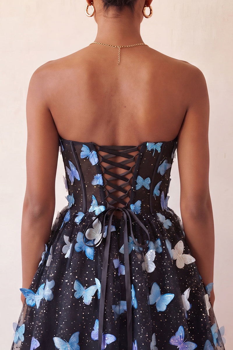 Load image into Gallery viewer, Sparkly Sky Blue Corset A-Line Short Cocktail Dress with 3D Butterflies