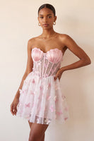 Load image into Gallery viewer, Sparkly Sky Blue Corset A-Line Short Cocktail Dress with 3D Butterflies