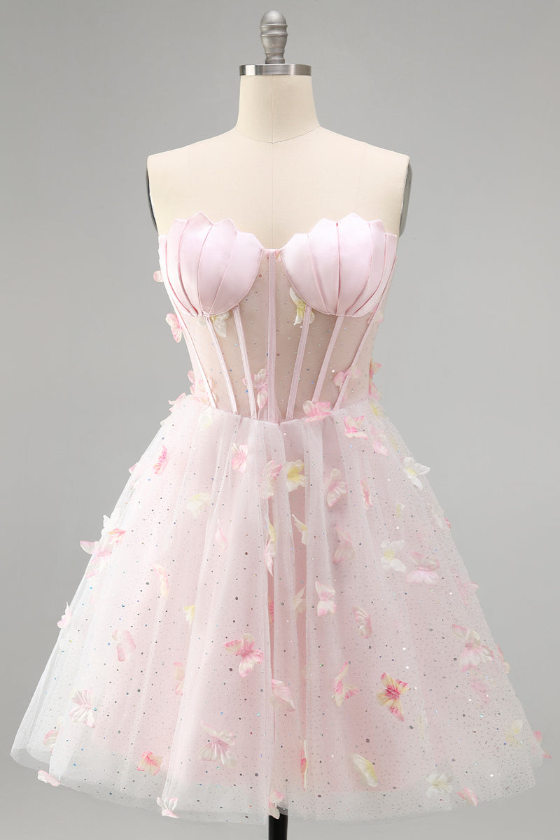 Load image into Gallery viewer, Sparkly Sky Blue Corset A-Line Short Cocktail Dress with 3D Butterflies