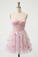 Load image into Gallery viewer, Sparkly Sky Blue Corset A-Line Short Cocktail Dress with 3D Butterflies