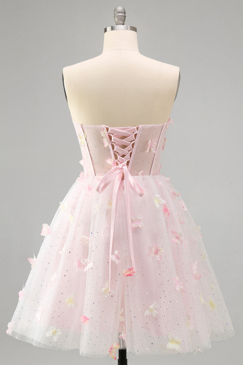 Load image into Gallery viewer, Sparkly Sky Blue Corset A-Line Short Cocktail Dress with 3D Butterflies