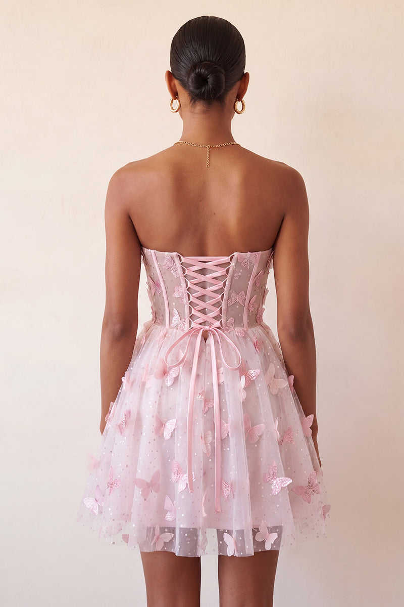 Load image into Gallery viewer, Sparkly Sky Blue Corset A-Line Short Cocktail Dress with 3D Butterflies