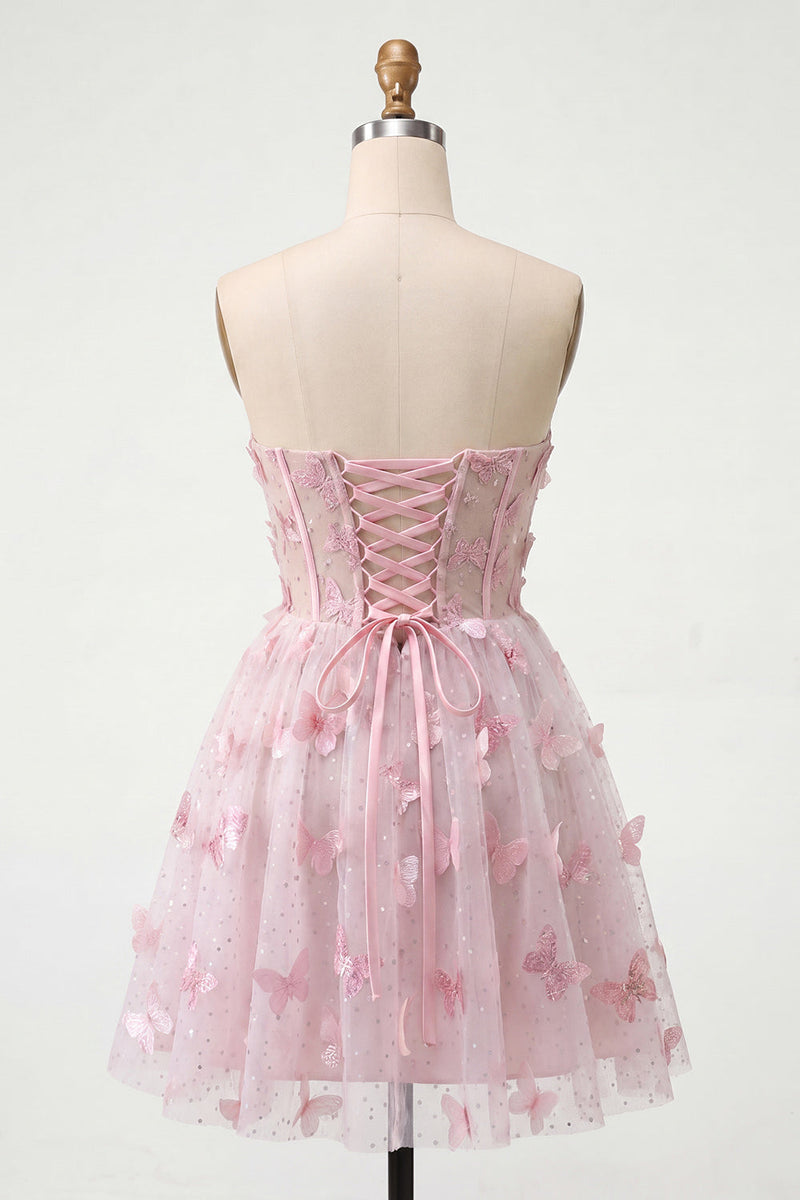 Load image into Gallery viewer, Sparkly Sky Blue Corset A-Line Short Cocktail Dress with 3D Butterflies