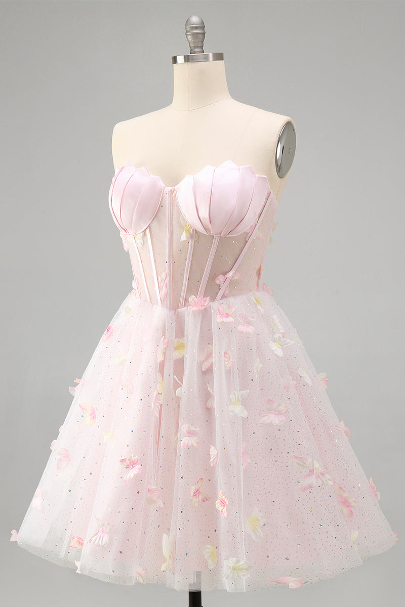 Load image into Gallery viewer, Sparkly Sky Blue Corset A-Line Short Cocktail Dress with 3D Butterflies