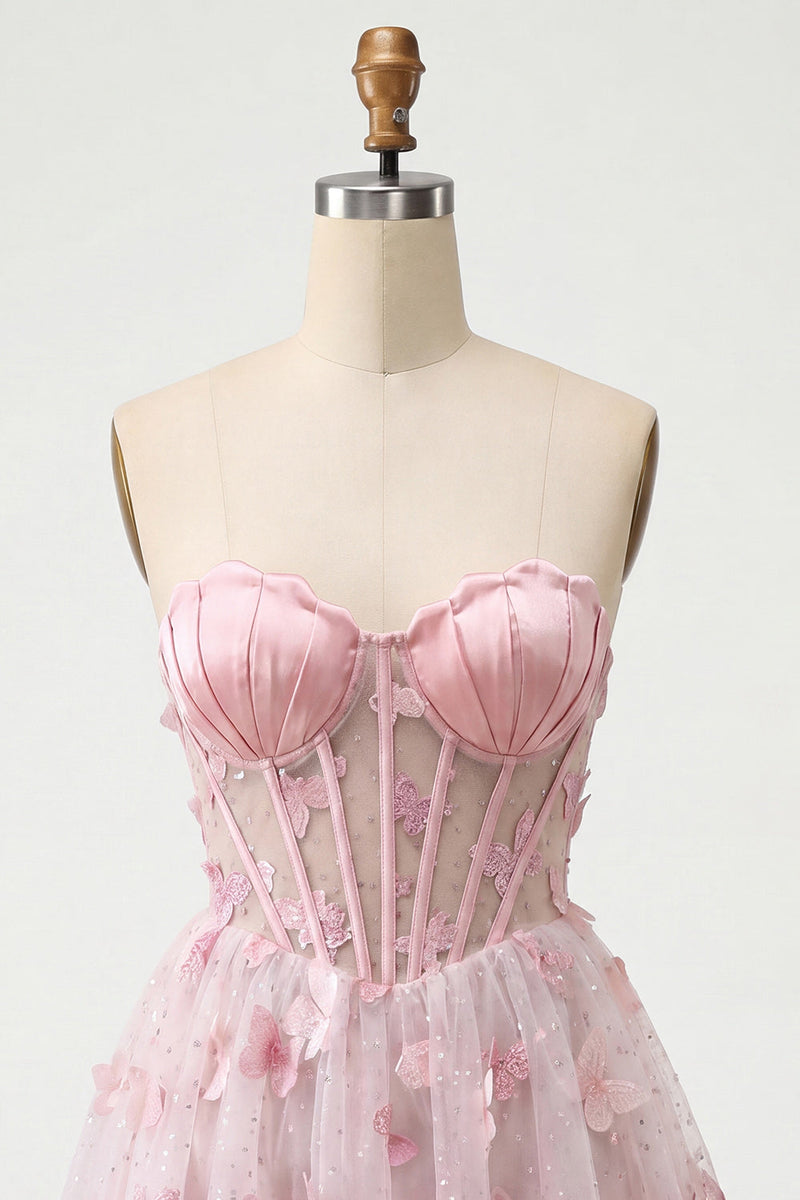 Load image into Gallery viewer, Sparkly Sky Blue Corset A-Line Short Cocktail Dress with 3D Butterflies