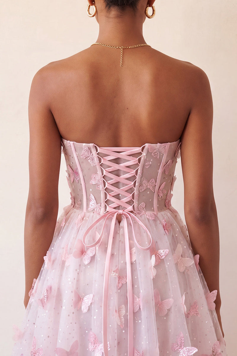 Load image into Gallery viewer, Sparkly Sky Blue Corset A-Line Short Cocktail Dress with 3D Butterflies