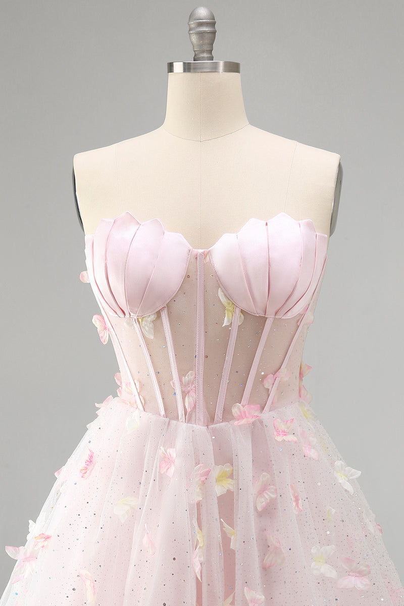 Load image into Gallery viewer, Sparkly Sky Blue Corset A-Line Short Cocktail Dress with 3D Butterflies