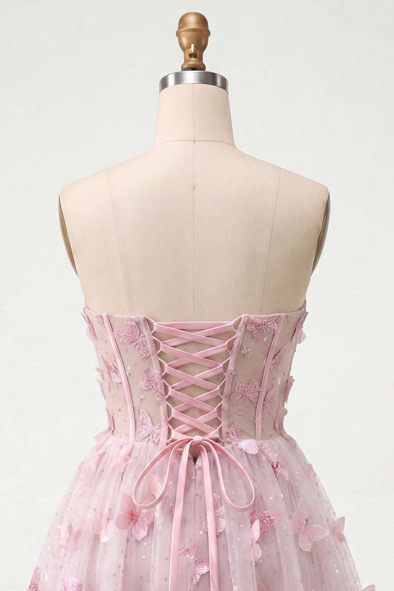 Load image into Gallery viewer, Sparkly Sky Blue Corset A-Line Short Cocktail Dress with 3D Butterflies