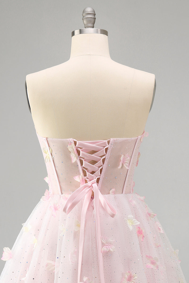Load image into Gallery viewer, Sparkly Sky Blue Corset A-Line Short Cocktail Dress with 3D Butterflies