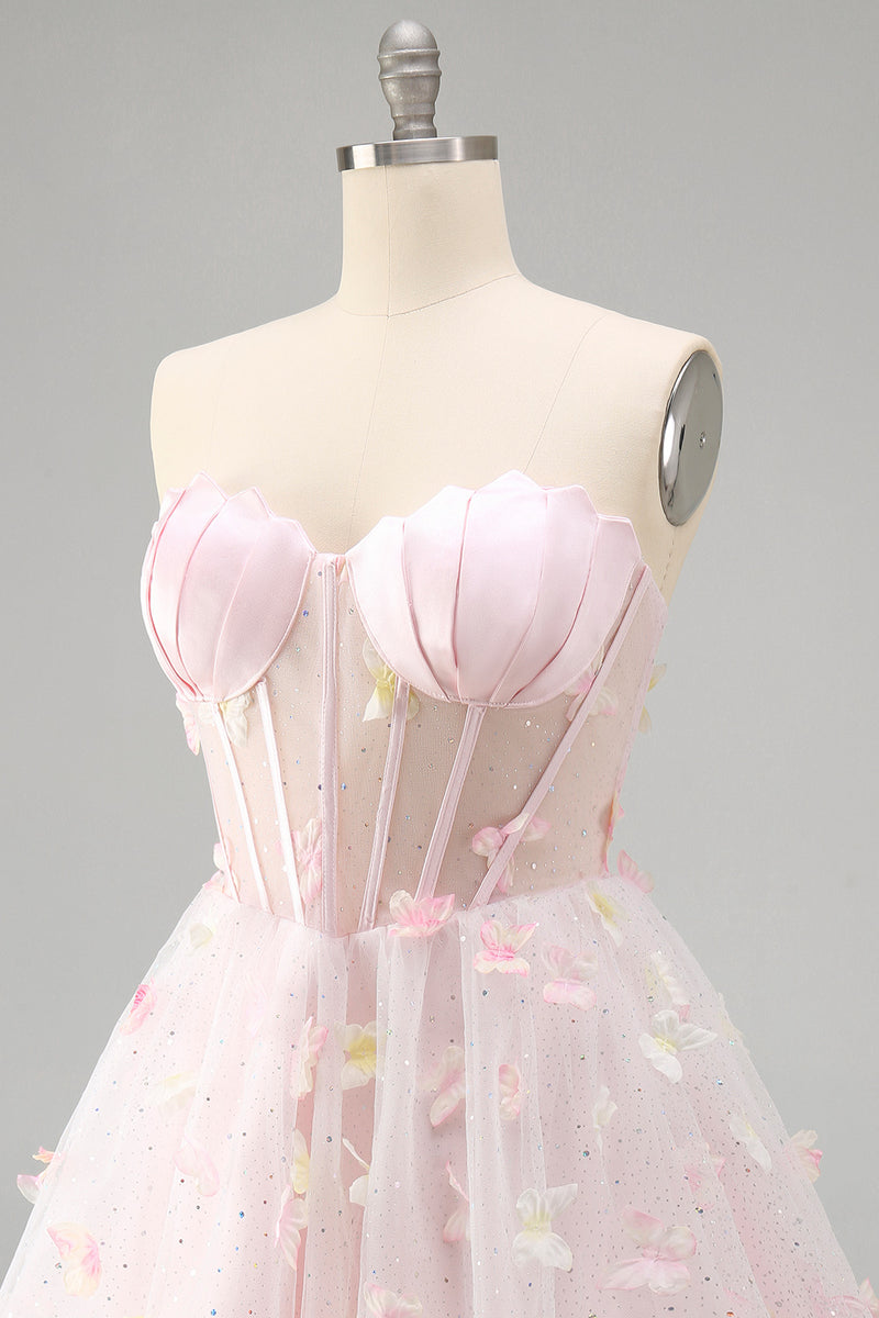 Load image into Gallery viewer, Sparkly Sky Blue Corset A-Line Short Cocktail Dress with 3D Butterflies