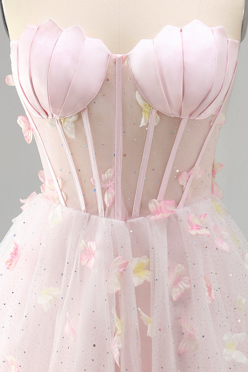 Load image into Gallery viewer, Sparkly Sky Blue Corset A-Line Short Cocktail Dress with 3D Butterflies