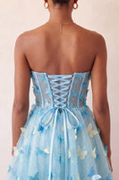 Load image into Gallery viewer, Sparkly Sky Blue Corset A-Line Short Cocktail Dress with 3D Butterflies