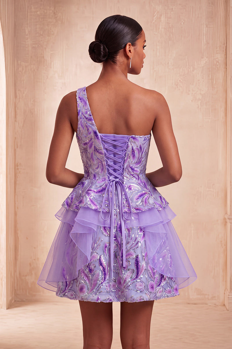Load image into Gallery viewer, Sparkly Floral Pink Sequin Short Cocktail Dress with Ruffles
