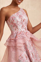 Load image into Gallery viewer, Sparkly Floral Pink Sequin Short Cocktail Dress with Ruffles