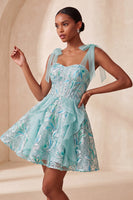Load image into Gallery viewer, Sparkly Light Purple Corset Sequin Ruffled Short Cocktail Dress with Bows