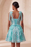 Load image into Gallery viewer, Sparkly Light Purple Corset Sequin Ruffled Short Cocktail Dress with Bows