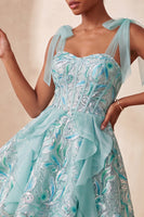 Load image into Gallery viewer, Sparkly Light Purple Corset Sequin Ruffled Short Cocktail Dress with Bows