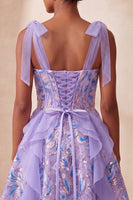 Load image into Gallery viewer, Sparkly Light Purple Corset Sequin Ruffled Short Cocktail Dress with Bows