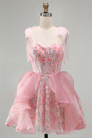 Load image into Gallery viewer, Sparkly Light Purple Corset Sequin Ruffled Short Cocktail Dress with Bows