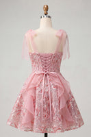 Load image into Gallery viewer, Sparkly Light Purple Corset Sequin Ruffled Short Cocktail Dress with Bows