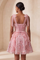 Load image into Gallery viewer, Sparkly Light Purple Corset Sequin Ruffled Short Cocktail Dress with Bows