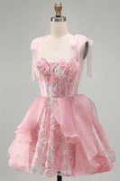 Load image into Gallery viewer, Sparkly Light Purple Corset Sequin Ruffled Short Cocktail Dress with Bows