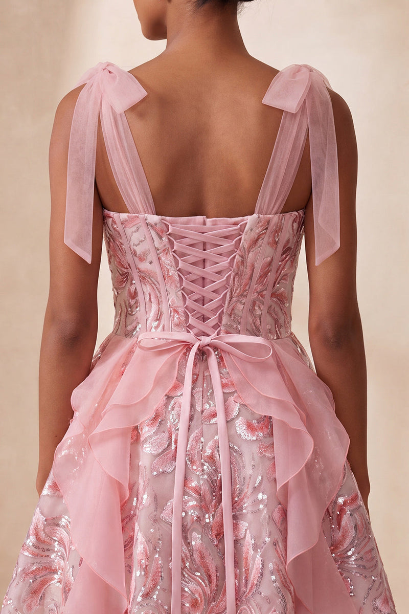 Load image into Gallery viewer, Sparkly Light Purple Corset Sequin Ruffled Short Cocktail Dress with Bows