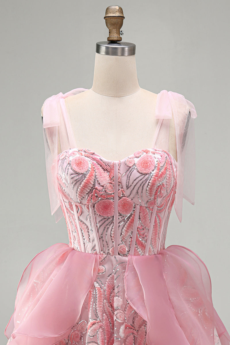 Load image into Gallery viewer, Sparkly Light Purple Corset Sequin Ruffled Short Cocktail Dress with Bows
