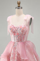 Load image into Gallery viewer, Sparkly Light Purple Corset Sequin Ruffled Short Cocktail Dress with Bows