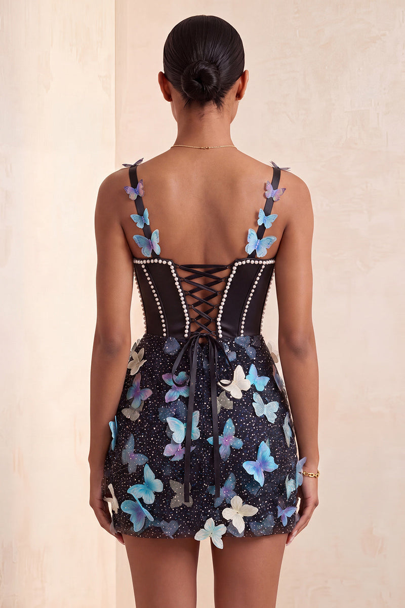 Load image into Gallery viewer, Sparkly Corset Sky Blue Beaded Short Cocktail Dress with Appliques