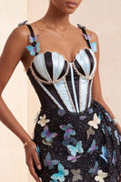 Load image into Gallery viewer, Sparkly Corset Sky Blue Beaded Short Cocktail Dress with Appliques