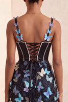 Load image into Gallery viewer, Sparkly Corset Sky Blue Beaded Short Cocktail Dress with Appliques