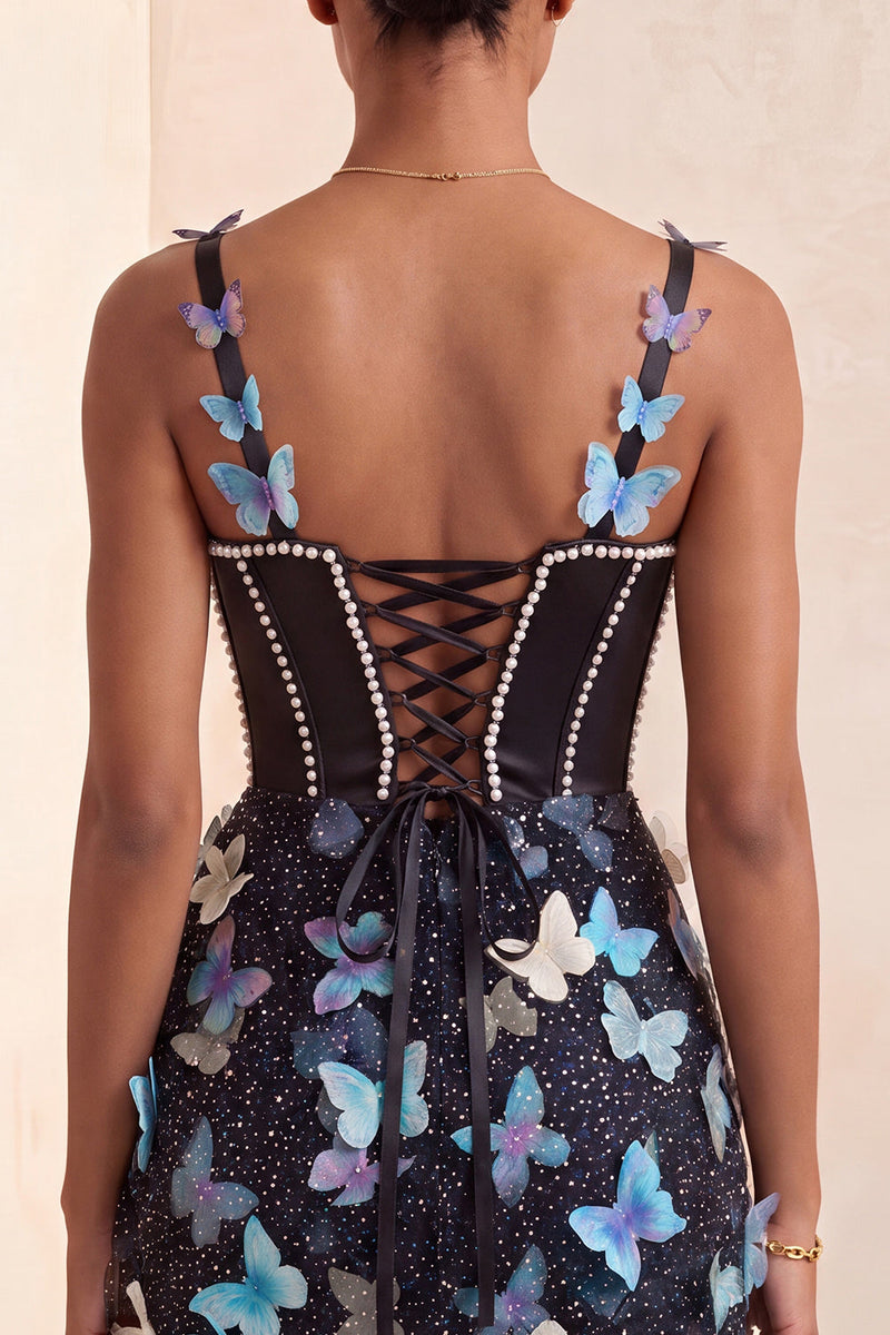 Load image into Gallery viewer, Sparkly Corset Sky Blue Beaded Short Cocktail Dress with Appliques