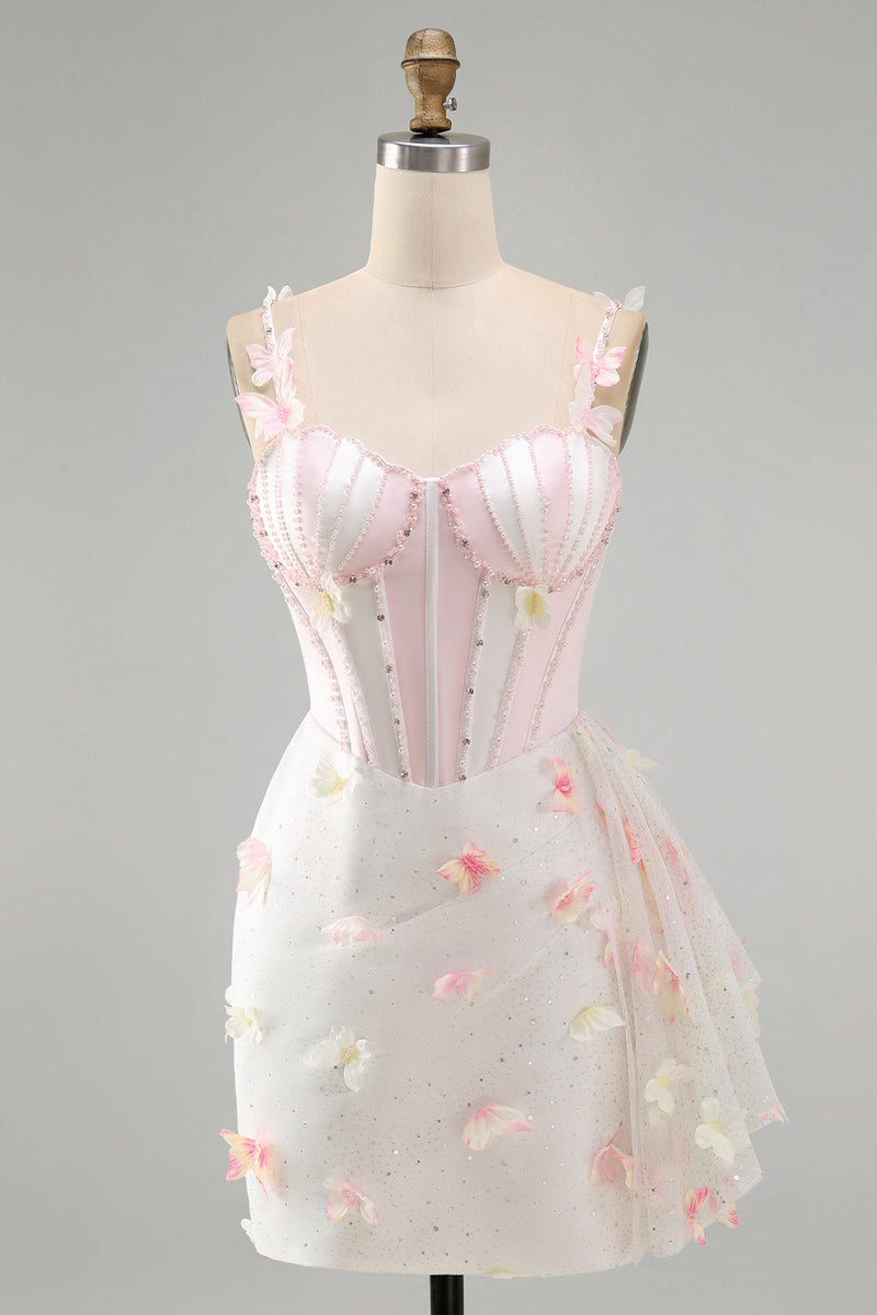 Load image into Gallery viewer, Sparkly Corset Sky Blue Beaded Short Cocktail Dress with Appliques