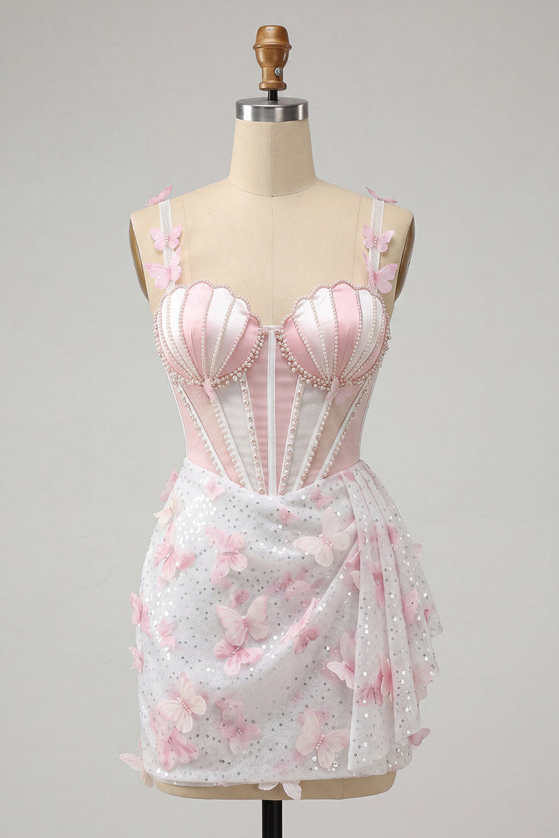 Load image into Gallery viewer, Sparkly Corset Sky Blue Beaded Short Cocktail Dress with Appliques