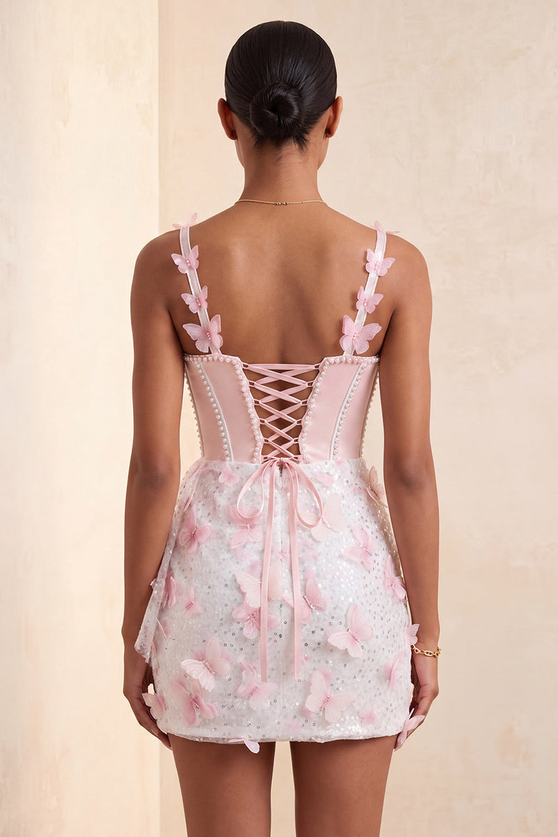 Load image into Gallery viewer, Sparkly Corset Sky Blue Beaded Short Cocktail Dress with Appliques