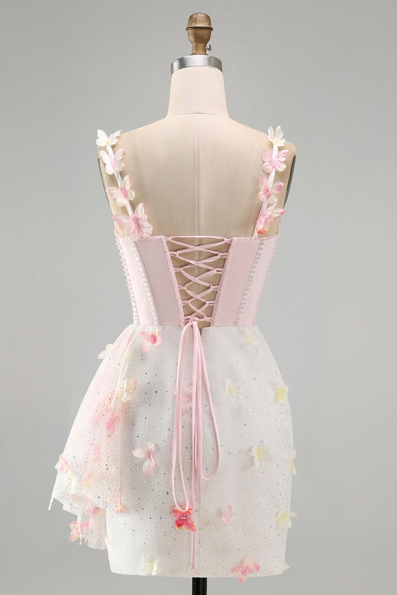 Load image into Gallery viewer, Sparkly Corset Sky Blue Beaded Short Cocktail Dress with Appliques