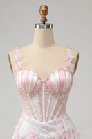 Load image into Gallery viewer, Sparkly Corset Sky Blue Beaded Short Cocktail Dress with Appliques